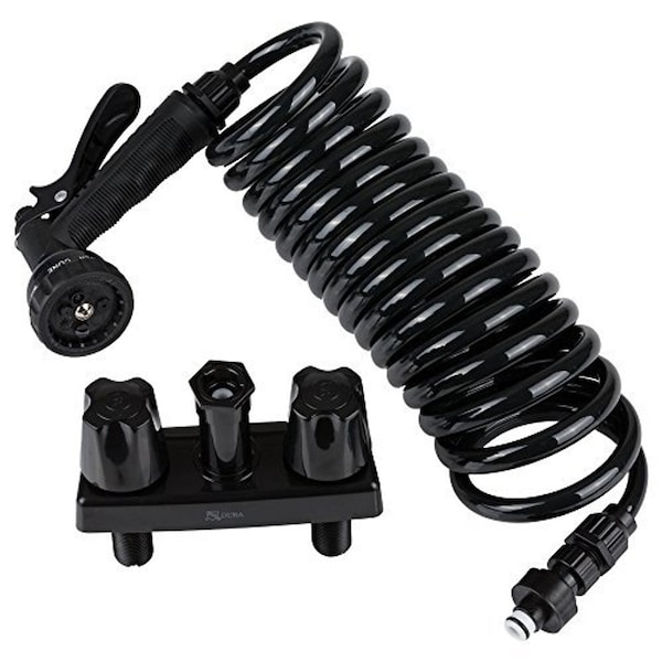 Dura Faucet RV EXTERIOR SPRAY FAUCET W/ COIL HOSE & MULTI SPRAY NOZZLE - BLACK/GRA DF-SA186-BK - main
